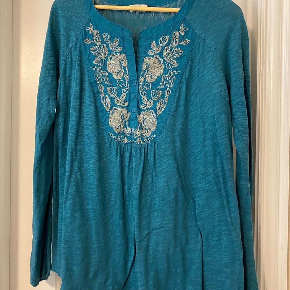 Anthropologie Meadow Rue Teal Silver Top